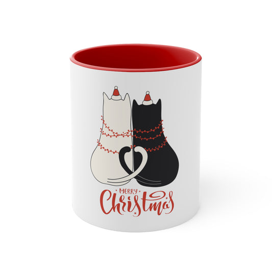 Een dieren koffiekopje / koffiemok "Marry Christmas - Zwart-witte kat"