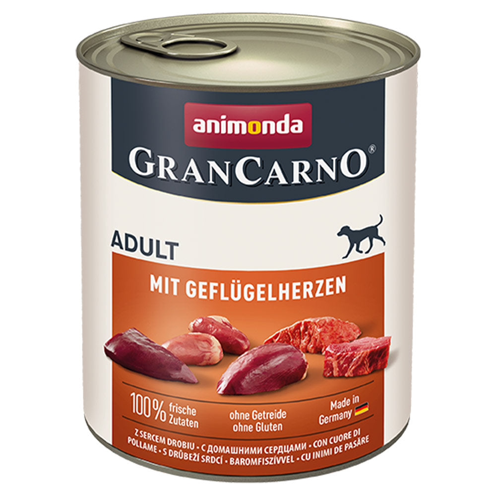 Animonda GranCarno Adult Geflügelherzen 6x800 g - Verpackung Vorderseite - petrado.de