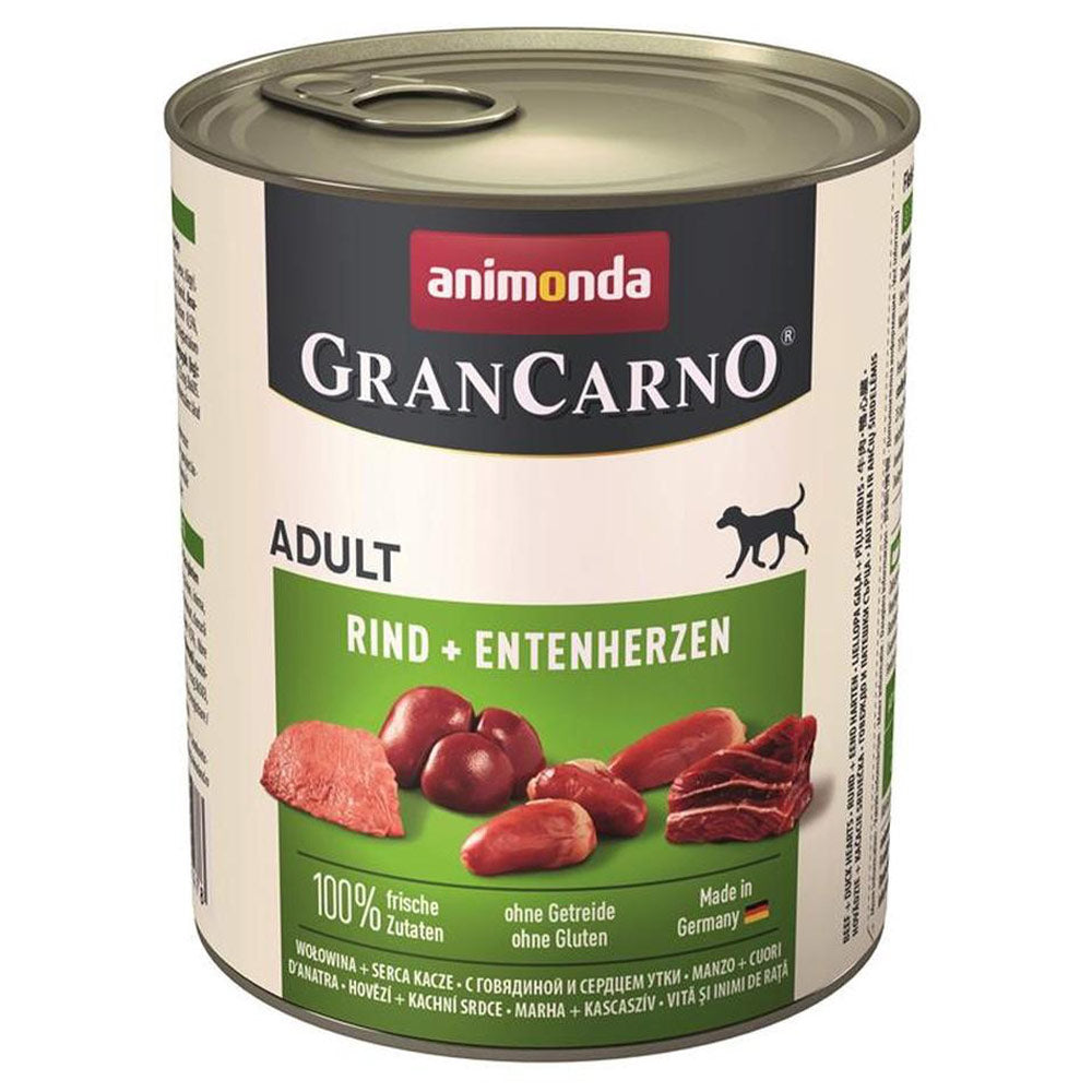 Animonda GranCarno Adult Rind & Entenherzen 6x800 g - Verpackung Vorderseite - petrado.de