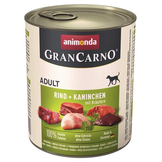 Animonda GranCarno Adult Rind & Kaninchen mit Kräutern 6x800 g - Verpackung Vorderseite - petrado.de