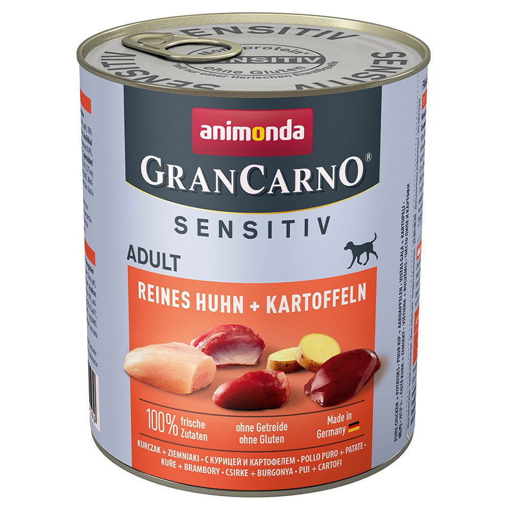 Animonda GranCarno Adult Sensitive reines Huhn & Kartoffeln 6x800 g - Verpackung Vorderseite - petrado.de