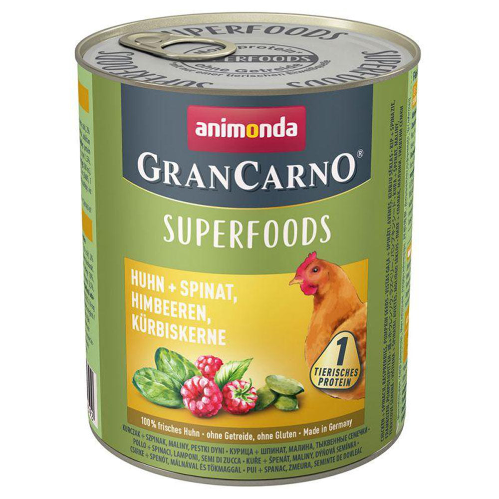 Animonda GranCarno Adult Superfoods Huhn & Spinat 6x800 g - Verpackung Vorderseite - petrado.de