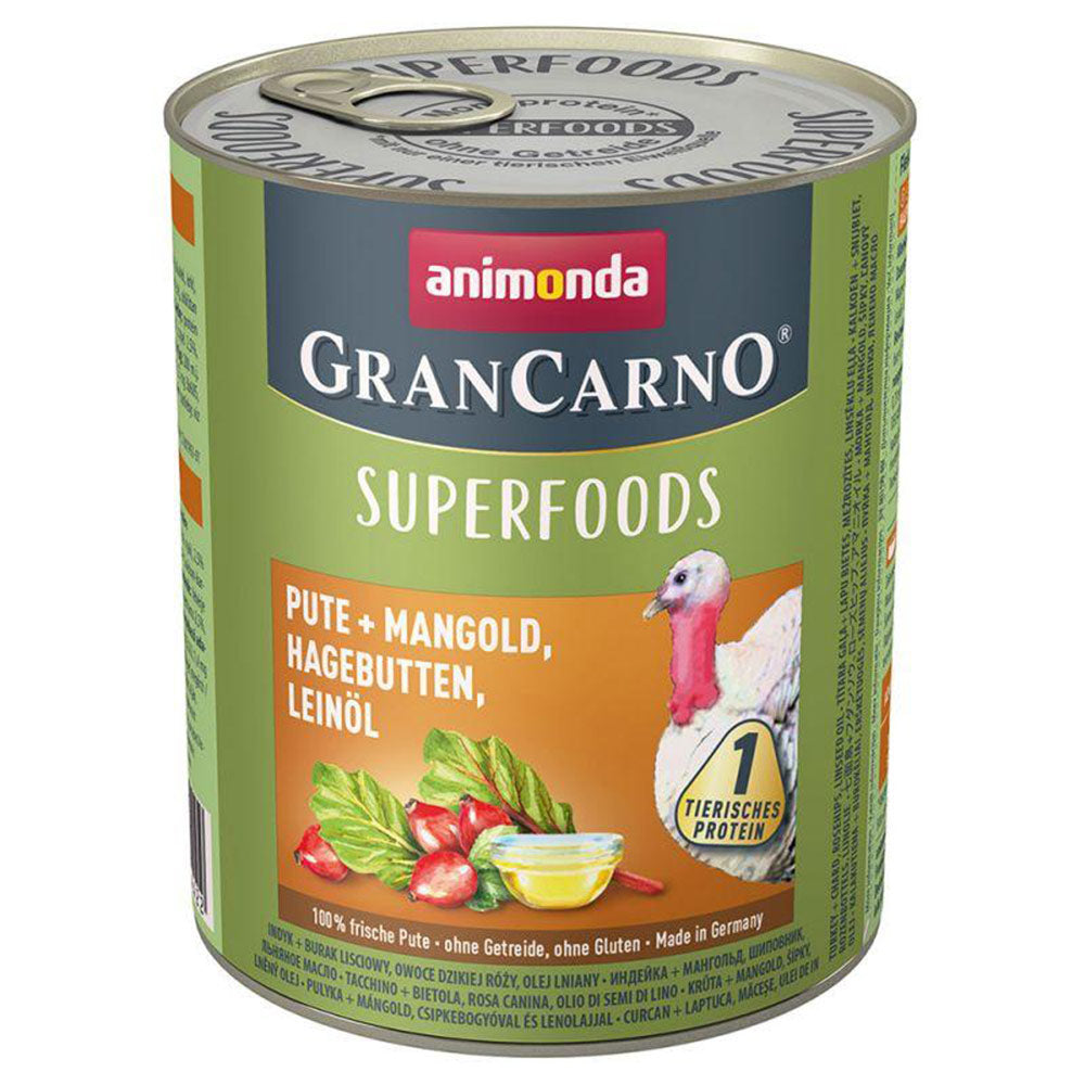 Animonda GranCarno Adult Superfoods Pute & Mangold 6x800 g - Verpackung Vorderseite - petrado.de