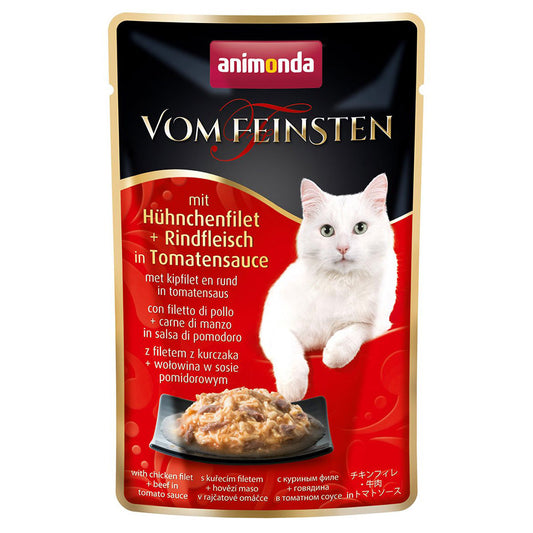 Animonda vom Feinsten mit Hühnchenfilet & Rindfleisch in Tomatensauce 18x50 g - Verpackung Vorderseite - petrado.de