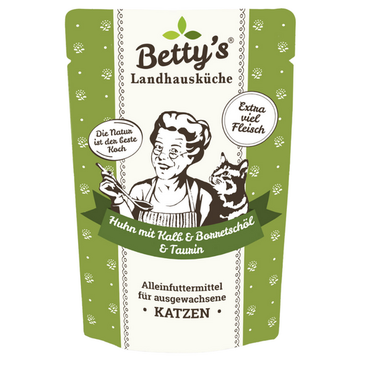 Betty`s Landhausküche Katze Huhn mit Kalb + Borretschöl