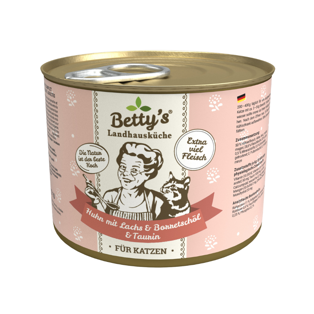 Betty`s landhuiskeuken kattenkip met zalm + borageolie