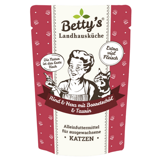 Betty`s Landhausküche Katze Rind + Herz mit Borretschöl