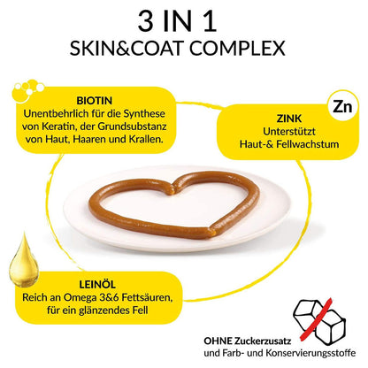 GimCat Cheese Biotin Paste 50 g - 3in1 Skin and Coat Complex - Biotin: Unentbehrlich für die Synthese von Keratin, der Grundsubstanz von Haut, Haaren und Krallen. Zink: Unterstützt Haut-& Fellwachstum. Leinöl: Reich an Omega 3&6 Fettsäuren, für ein glänzendes Fell - petrado.de