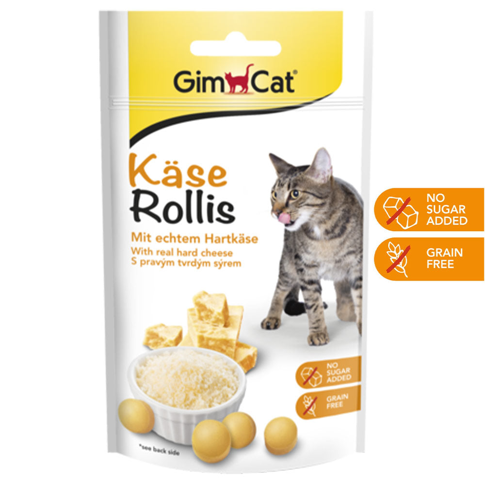 GimCat Käse-Rollis 40 g - Verpackung Vorderseite - Zuckerfrei - Getreidefrei - petrado.de