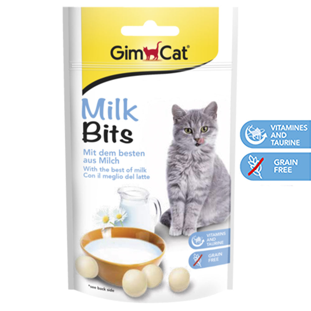 GimCat MilkBits 40 g - Verpackung Vorderseite - Vitamine und Taurin - Getreidefrei - petrado.de