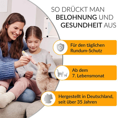 GimCat Multi-Vitamin Paste 50 g - Infografik: So drückt man Belohnung und Gesundheit aus - Für den täglichen Rundumschutz - Ab dem 7. Lebensmonat - Hergestellt in Deutschland, seit über 35 Jahren - petrado.de