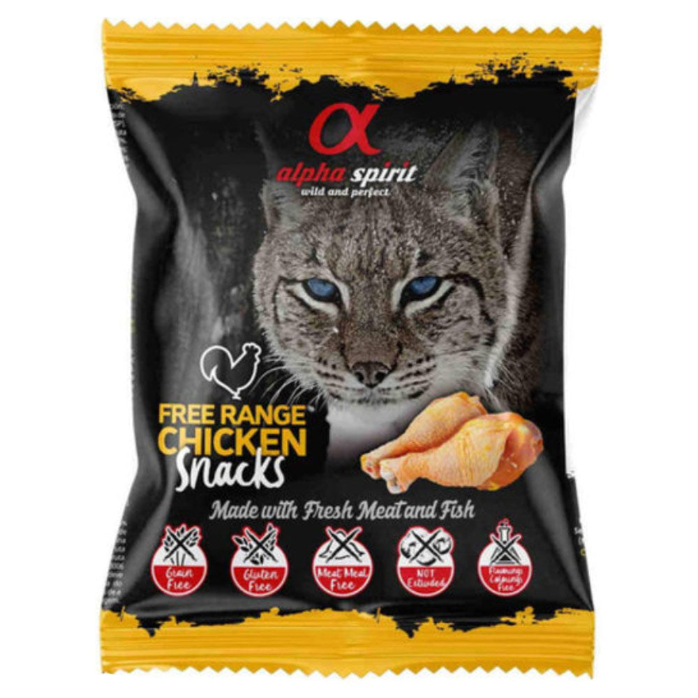 alpha spirit Cat Snack gewürfelt Huhn 50 g - Verpackung Vorderseite - petrado.de