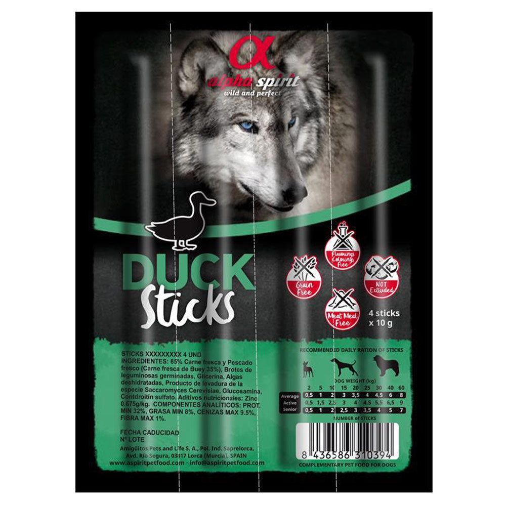 alpha spirit Dog Stick Ente 16x4er Pack Verpackung Vorderseite - petrado.de