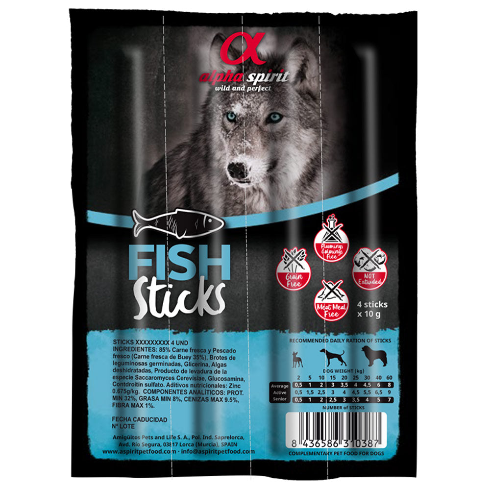 alpha spirit Dog Stick Fisch 16x4er Pack - Verpackung Vorderseite - petrado.de