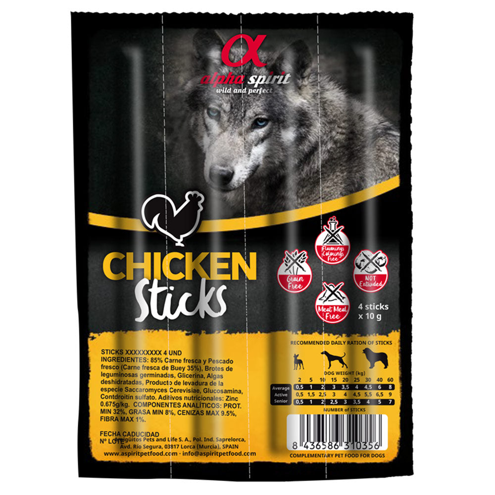 alpha spirit Dog Stick Huhn 16x4er Pack - Verpackung Vorderseite - petrado.de